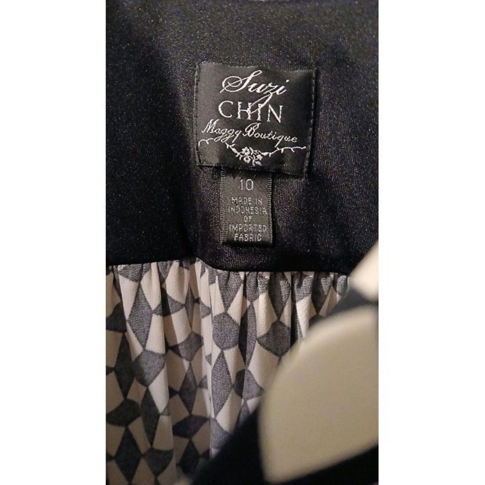 Suzie Chin Black White Shift Dress Womens 10 Boutique Work Career Office Midi - Picture 5 of 6